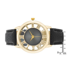 Cecelia Gold Boyfriend Watch With Black Leather Band - Jewelry Xoxo