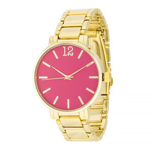 Gold Metal Watch - Pink - Jewelry Xoxo