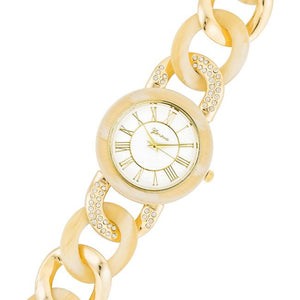 Gold Link Watch with Crystlas - Jewelry Xoxo