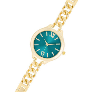 Gold Link Watch With Turqoise Dial - Jewelry Xoxo