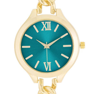 Gold Link Watch With Turqoise Dial - Jewelry Xoxo