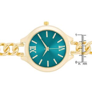 Gold Link Watch With Turqoise Dial - Jewelry Xoxo