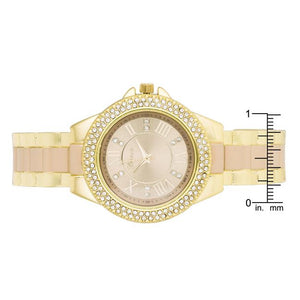 Gold Metal Cuff Watch With Crystals - Beige - Jewelry Xoxo