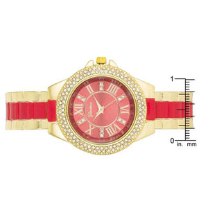 Gold Metal Cuff Watch With Crystals - Coral - Jewelry Xoxo