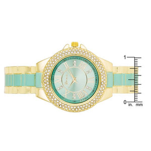 Gold Metal Cuff Watch With Crystals - Mint - Jewelry Xoxo