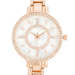 Classic Metal Watch With Crystals - Jewelry Xoxo