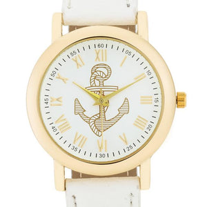 Natalie Gold Nautical Watch With White Leather Band - Jewelry Xoxo