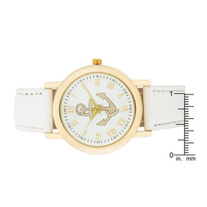 Natalie Gold Nautical Watch With White Leather Band - Jewelry Xoxo