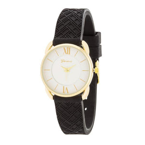 Mina Gold Classic Watch With Black Rubber Strap - Jewelry Xoxo