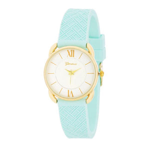 Mina Gold Classic Watch With Mint Rubber Strap - Jewelry Xoxo