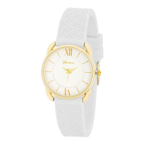 Mina Gold Classic Watch With White Rubber Strap - Jewelry Xoxo