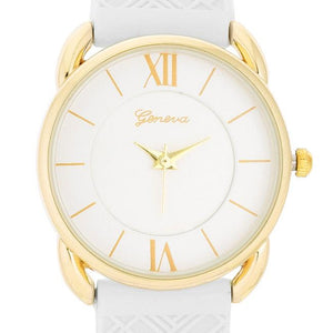 Mina Gold Classic Watch With White Rubber Strap - Jewelry Xoxo