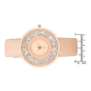 Rose Goldtone Leather Watch With Crystals - Jewelry Xoxo
