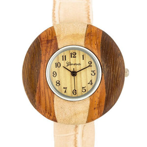 Brenna Beige Wood Inspired Leather Cuff Watch - Jewelry Xoxo