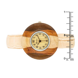 Brenna Beige Wood Inspired Leather Cuff Watch - Jewelry Xoxo