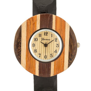 Brenna Black Wood Inspired Leather Cuff Watch - Jewelry Xoxo