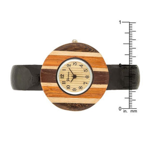 Brenna Black Wood Inspired Leather Cuff Watch - Jewelry Xoxo