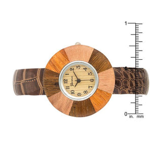 Brenna Dark Brown Wood Inspired Leather Cuff Watch - Jewelry Xoxo