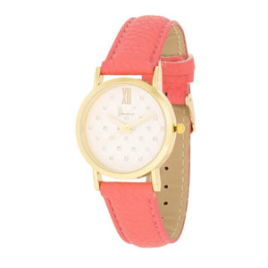 Gold Coral Leather Watch - Jewelry Xoxo