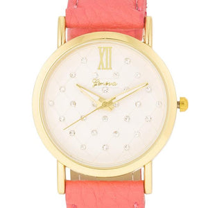 Gold Coral Leather Watch - Jewelry Xoxo