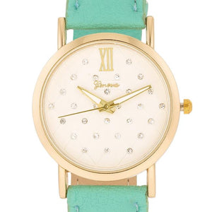 Gold Mint Leather Watch - Jewelry Xoxo