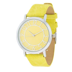 Silver Watch With Yellow Leather Strap - Jewelry Xoxo