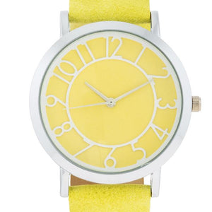 Silver Watch With Yellow Leather Strap - Jewelry Xoxo