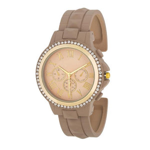 Ava Gold Taupe Metal Watch With Crystals - Jewelry Xoxo