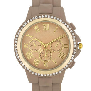 Ava Gold Taupe Metal Watch With Crystals - Jewelry Xoxo