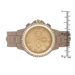 Ava Gold Taupe Metal Watch With Crystals - Jewelry Xoxo