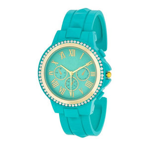 Ava Gold Turquoise Metal Watch With Crystals - Jewelry Xoxo