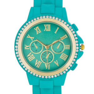 Ava Gold Turquoise Metal Watch With Crystals - Jewelry Xoxo