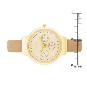 Reyna Gold Beige Leather Cuff Watch - Jewelry Xoxo