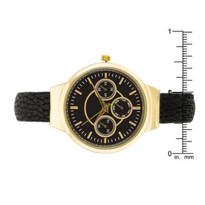 Reyna Gold Black Leather Cuff Watch - Jewelry Xoxo