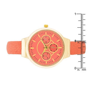 Reyna Gold Coral Leather Cuff Watch - Jewelry Xoxo