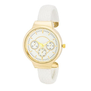 Reyna Gold White Leather Cuff Watch - Jewelry Xoxo