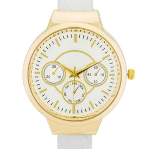 Reyna Gold White Leather Cuff Watch - Jewelry Xoxo