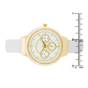 Reyna Gold White Leather Cuff Watch - Jewelry Xoxo