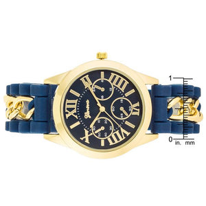 Gold Watch With Navy Blue Rubber Strap - Jewelry Xoxo